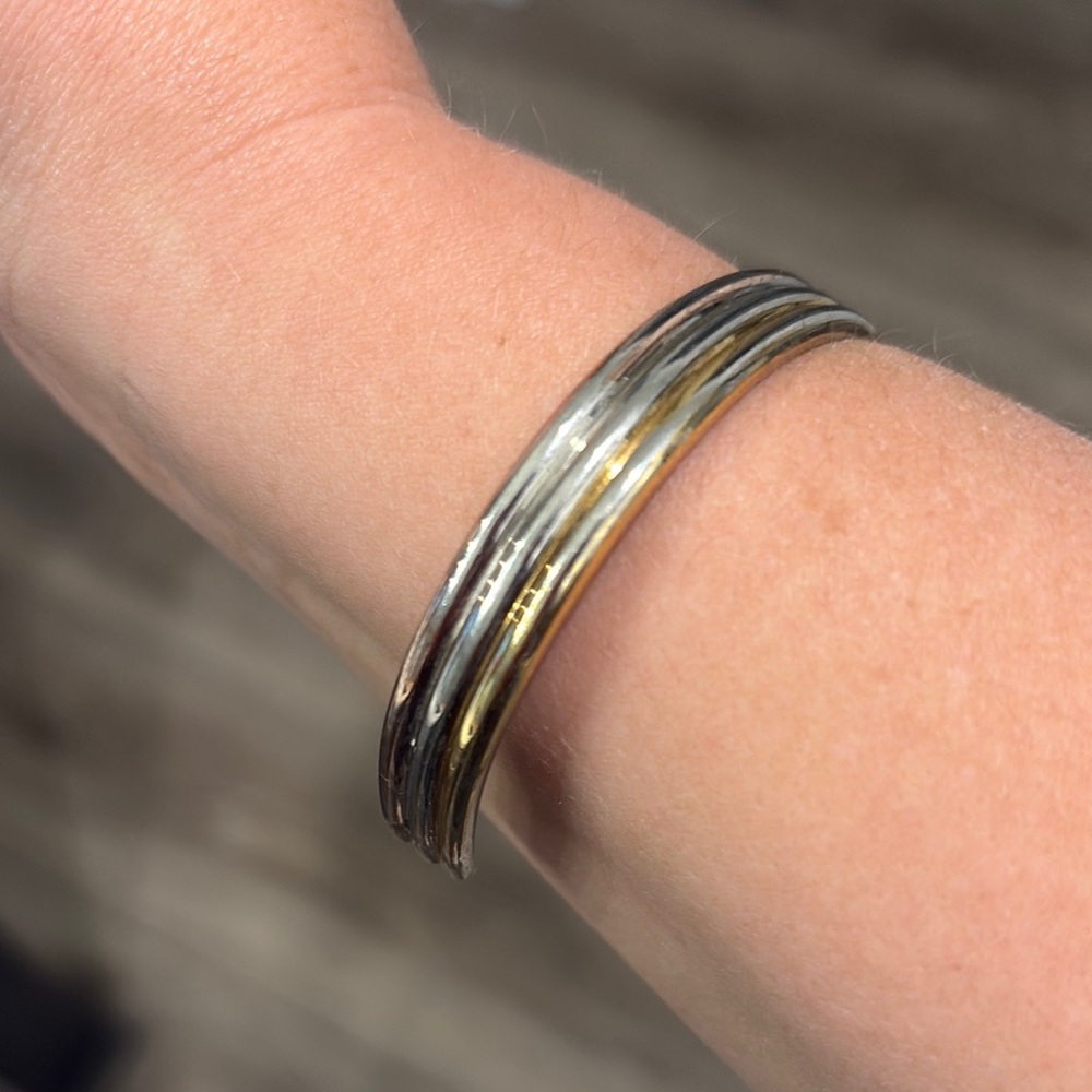Elegant Silver and Gold Bangle Bracelet. 24k GOLD Electro Plated